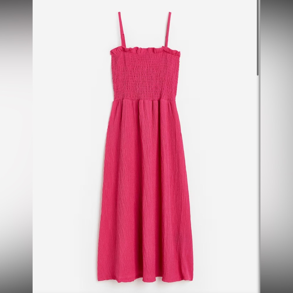 H&M Pink Smocked Midi Dress- size Small